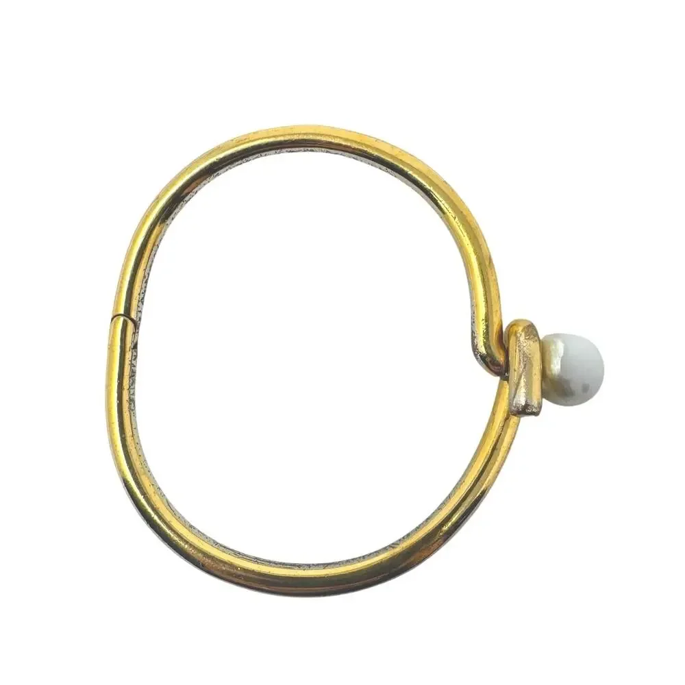 Celine Paris Vintage Gold Tone White Ball Hinged Bangle Bracelet Archive Italy